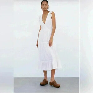 Zara white paneled midi dress with back lace up